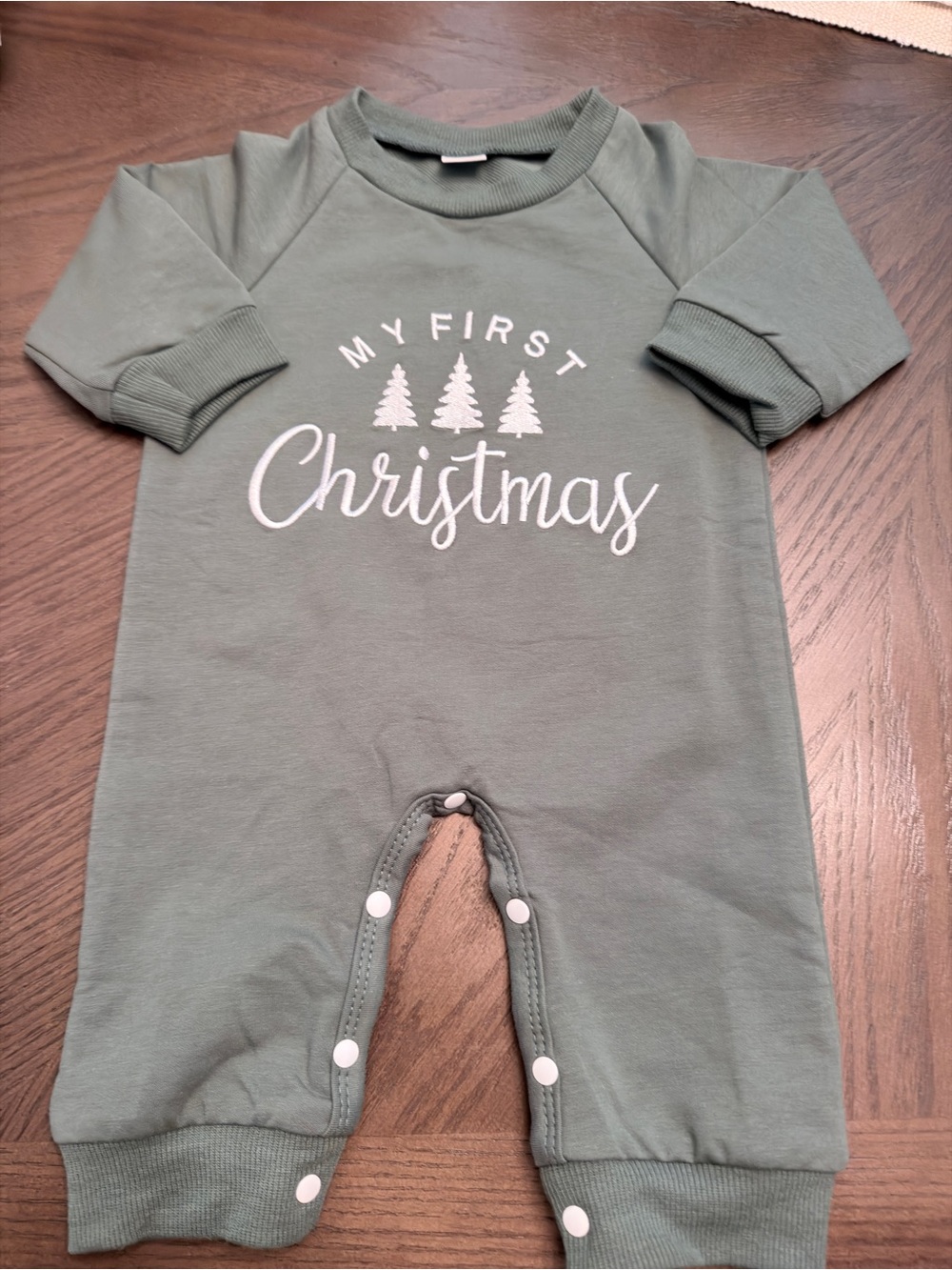 Unbranded Olive Green 'My First Christmas' Baby Footie NWOT